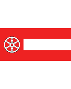 Flag: German city of Erfurt  The flag shows three horizontal stripes of equal width in the colours red over white over red and a red vertical stripe on the leech