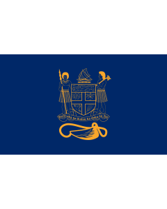 Flag: Standard of the President of Fiji bearing the full Coat of Arms of Fiji and a traditional Knot and Whale s tooth in Golden-Yellow
